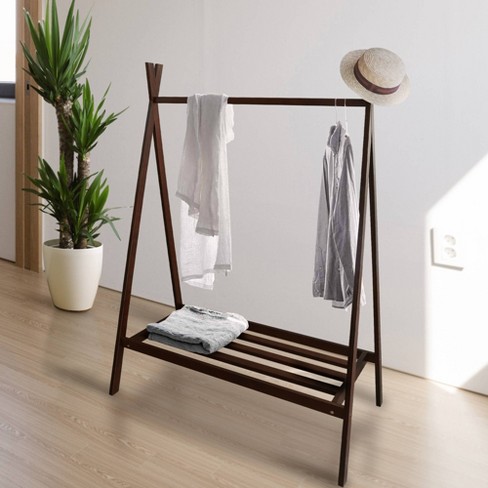 Solid Wood Garment Rack With Shelf Truffle Brown - Flora Home : Target