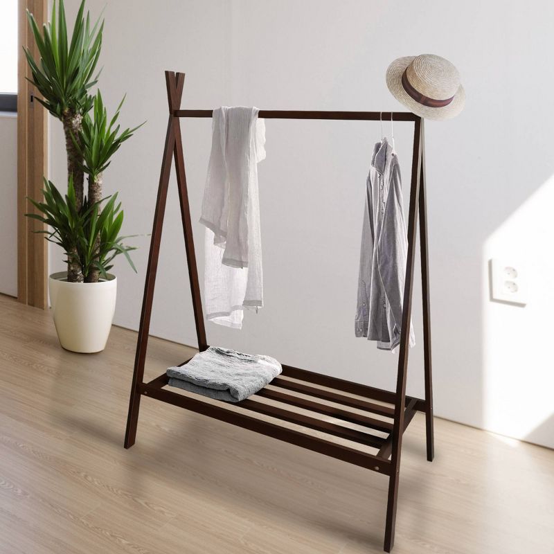 Solid Wood Garment Rack with Shelf Truffle Brown - Flora Home, 1 of 15