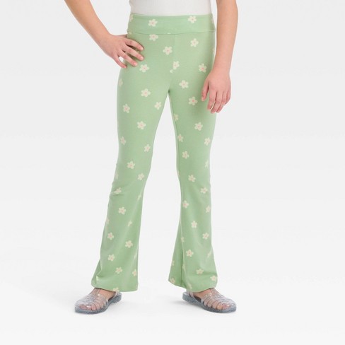 Girls' 'floral' Flare Leggings - Cat & Jack™ Light Green Olive : Target