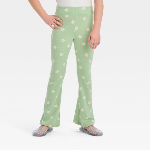 Girls' 'floral' Flare Leggings - Cat & Jack™ Light Green Olive M Slim :  Target