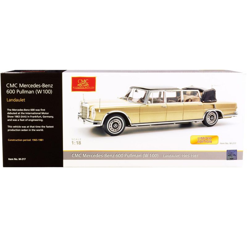 1965-1981 Mercedes Benz 600 Pullman Landaulet Limousine Convertible w/Functional Softtop Gold Ltd Ed 1/18 Diecast Model Car CMC, 4 of 5