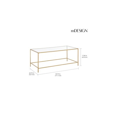 Soft Brass Rectangular Metal and Glass Coffee Table with Storage