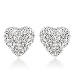 ShineHigh Special Pavé Heart Earrings – Sparkling Round-Cut CZ Studs in Polished Rhodium – Romantic Contemporary Heart Design with Post Back - 1 of 1