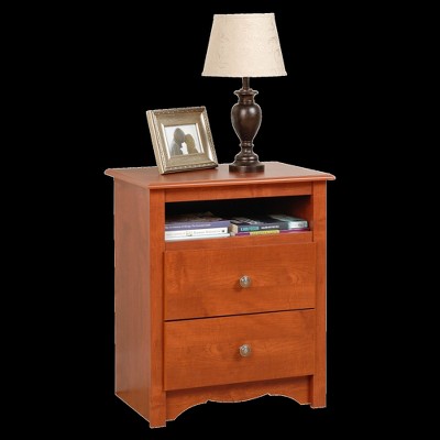 Elegant Cherry Nightstand with Open Shelf and Antique Bronze Knobs