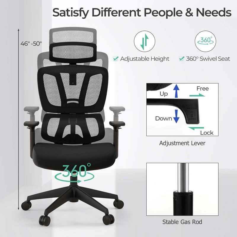 Costway Ergonomic Office Chair Adjustable Desk Chair Breathable Mesh Chair Black, 5 of 11
