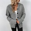 Women's Casual Hooded Cardigan Sweaters V Neck Button Down Long Sleeve Kint Cardigans Coat - 3 of 4