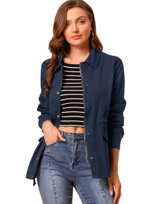INSPIRE CHIC Women's Drawstring Waist Flap Pockets Lightweight Utility Jacket