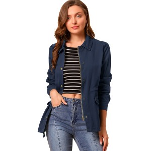 INSPIRE CHIC Women's Drawstring Waist Flap Pockets Lightweight Utility Jacket - 1 of 4