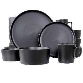 20pc Stoneware Luxmatte Dinnerware Set Black - Elama