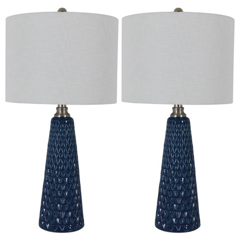 26 5 Set Of Two Jameson Textured, Grey And Blue Detail Ceramic Table Lamp