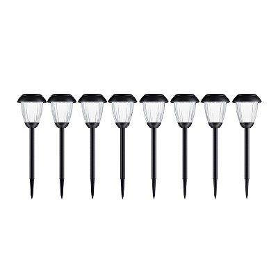 Set of 8 Black Stainless Steel Solar Pathway Lights