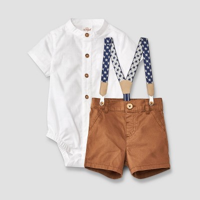 Image of Baby Boys' Star Suspender Top & Bottom Set - Cat & Jack™ White 3-6M