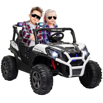 Qaba 24V Kids Electric Car, 2 Seater Ride on Car, Battery Powered Ride on Truck with Remote Control, Suspension System, 3 Speeds, Slow Start, White