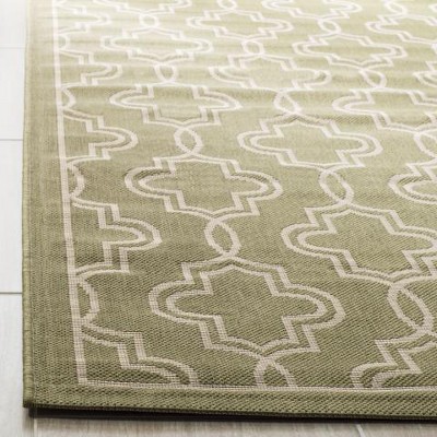 Handmade Green and Beige Geometric Rectangular Area Rug