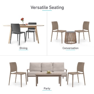 Anthracite Armless Plastic Resin Stacking Patio Dining Chairs, Set of 2