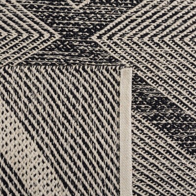 Ivory and Black Geometric Handwoven Wool-Cotton Rug, 6' x 9'