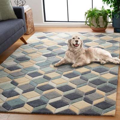 Geometric Beige and Gray Hand-Tufted Wool Area Rug
