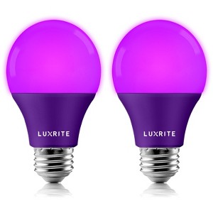 Luxrite A19 LED Purple Bulbs, 60W Equivalent, Non-Dimmable, UL Listed, Indoor Outdoor, Porch, Christmas, Decoration, E26 Standard Base 2 Pack - 1 of 4