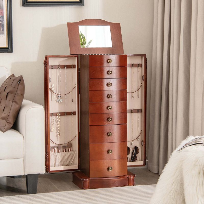 Costway Wood Jewelry Cabinet Storage Chest Stand Organizer Necklace, 4 of 11
