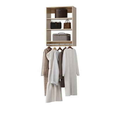 19.5 inch -34.5 inch Walk-ln Tower Unit Wall-mounted 3-Shelf Wood Closet System, Hanging rod, Bedroom