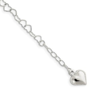 Black Bow Jewelry Sterling Silver 5mm Heart Link And Dangling 12mm Heart Anklet, 9-10 In - 1 of 3
