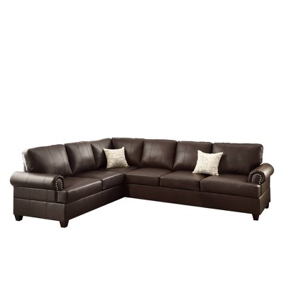 2pc Bonded Leather Reversible Sectional Brown - Benzara