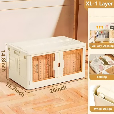 Musment Stackable Plastic Storage Bins with Lids -  Foldable Storage Boxes with Doors & Wheels, Portable and Lockable Organizer Boxes for Living Room