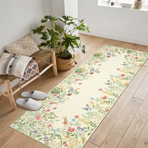 Washable Botanical Area Rugs Runner Rugs for Living Room, Non-Slip Soft Vintage Low Pile Floral Rug Carpet for Bedroom Dining Room Bedside Mud Room - 1 of 4