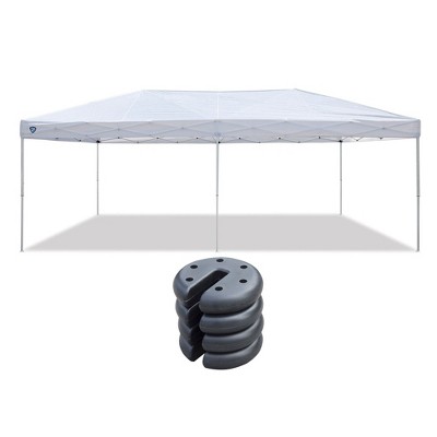Z-Shade 20 x 10 Foot Everest Instant Canopy Outdoor Patio Shelter, White & Durable Plastic Circular 5 Pound Canopy Tent Leg Weight Plates, Set of 4