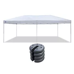 Z-Shade 20 x 10 Foot Everest Instant Canopy Outdoor Patio Shelter, White & Durable Plastic Circular 5 Pound Canopy Tent Leg Weight Plates, Set of 4