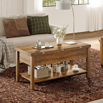 WOWLIVE Lift Top Coffee Table with Storage for Living Room, Rectangular Brown Wood Coffee Table, Modern Accent Table for Home Office Apartment