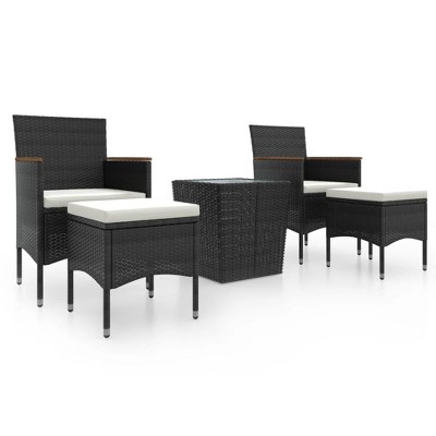 vidaXL Garden Bistro Set 5-Piece Balcony Set Garden Furniture Seating Set Balcony Furniture Table Chairs Footstool Poly Rattan Tempered Glass Black