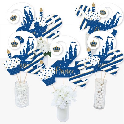 Big Dot of Happiness 2nd Birthday Royal Prince Charming - Second Birthday Party Centerpiece Sticks - Table Toppers - Set of 15