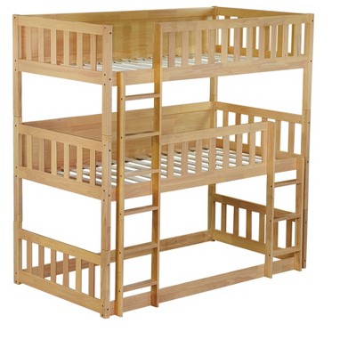 NicBex Triple over Twin Bunk Bed with Guardrail,Rubber Wood Triple Loft Bed with Ladder and Converts to 3 Twin Beds,Bunk Beds for Bedroom