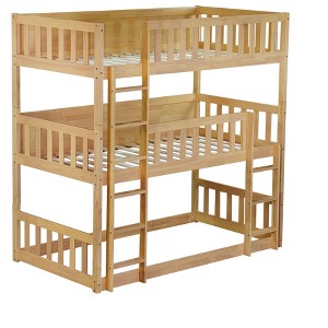 NicBex Triple over Twin Bunk Bed with Guardrail,Rubber Wood Triple Loft Bed with Ladder and Converts to 3 Twin Beds,Bunk Beds for Bedroom - 1 of 4