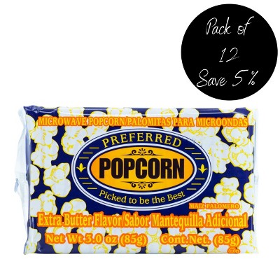 Preferred Popcorn 3 oz Extra Butter Flavored Microwave Popcorn - Pack of 12