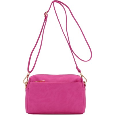 BEAFUP Triple Zip Small Crossbody Bag - Faux Leather Shoulder Bag with Gold Tone Hardware and Adjustable Strap - Zipper Closure for Everyday