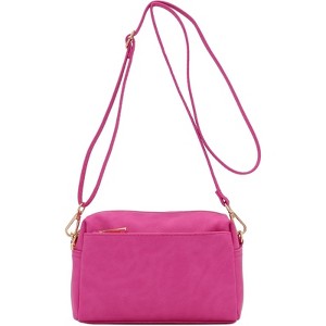 BEAFUP Triple Zip Small Crossbody Bag - Faux Leather Shoulder Bag with Gold Tone Hardware and Adjustable Strap - Zipper Closure for Everyday - 1 of 4