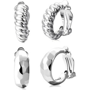 14K gold hoop clip-on earrings, hypoallergenic horn-shaped earrings for women (no piercings) - 1 of 4