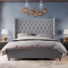 Bed Frame with 61.4" Headboard,Velvet Tufted and Handmade Pleat Deep Button - 4 of 4