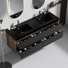 phiestina 60" Walnut Bathroom Vanity with Matt Black Sink, Soft Black Drawers, Wall Mounted, Pre-Assembled - 3 of 4