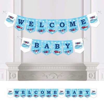 Big Dot of Happiness Taking Flight - Airplane - Vintage Plane Baby Shower Bunting Banner - Party Decorations - Welcome Baby
