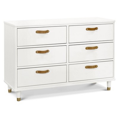 Warm White Tanner Classic 6-Drawer Dresser with Leather Handles