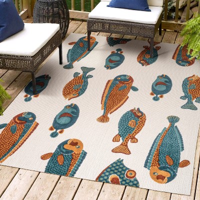 Algarve Modern Fish High-Low Indoor/Outdoor Area Rug - JONATHAN Y