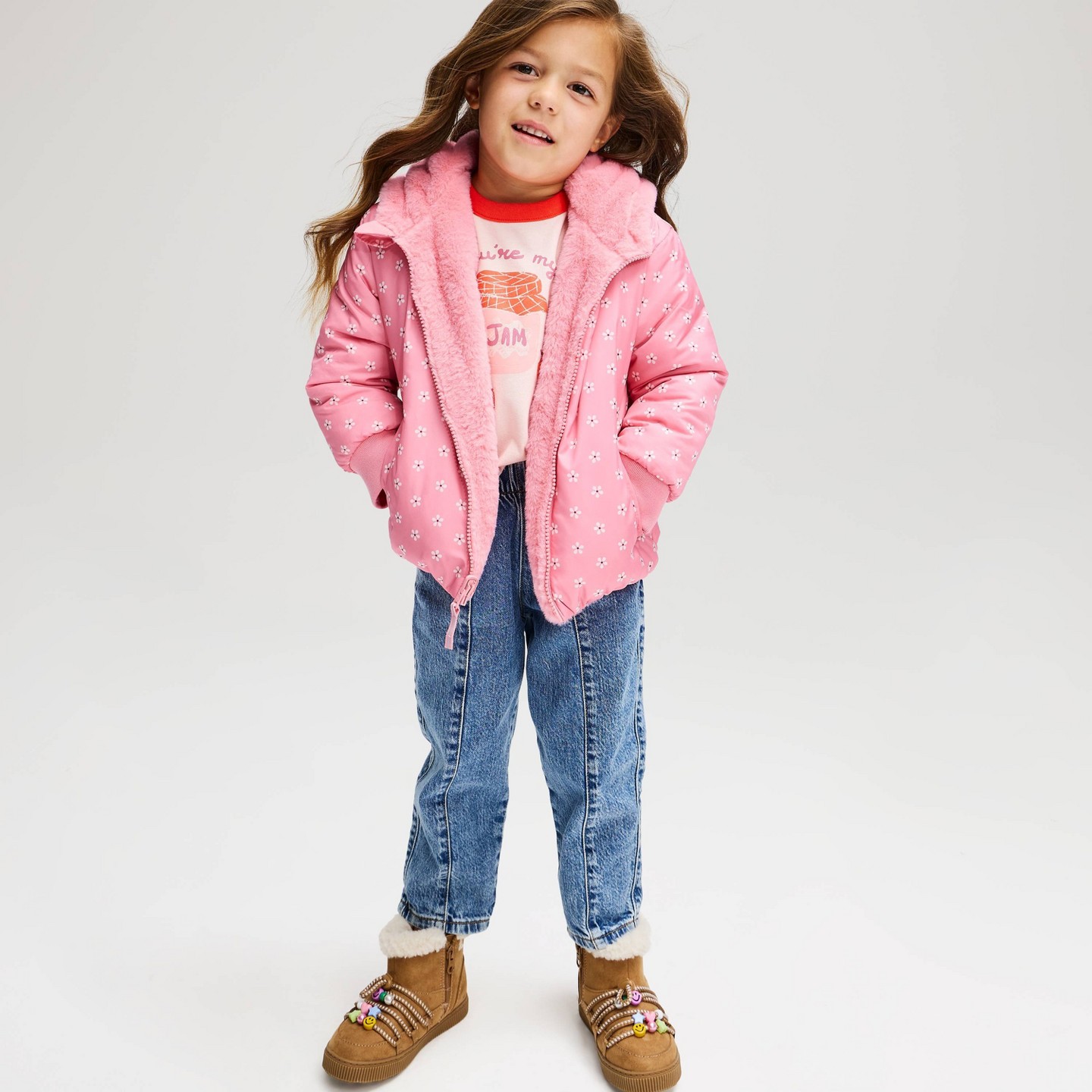 Детская куртка Cat & Jack Toddler Girls' Ditsy Floral Reversible Puffer, цвет: С принтом — фото 1