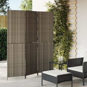 vidaXL Room Divider 3 Panels Gray Poly Rattan - 1 of 4