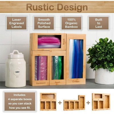 Bartnelli 4pc Bamboo Kitchen Drawer Organizer for Sandwich Bags – Gallon, Quart, Sandwich, Snack — фото 4