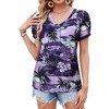 Nlife Womens Puff Short Sleeve Hawaiian Shirts Floral Tropic Printed Pleated V Neck Summer Casual T-Shirt Trendy Boho Blouses Tops - 3 of 4