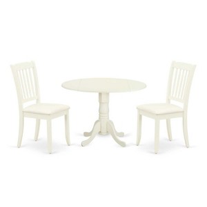 Round Dinette Set with Drop Leaf Table & 2 Linen Dining Chairs - White Finish - 1 of 4
