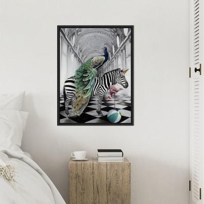 Whimsical Animals on Canvas with Black Frame, 23 x 30 inches